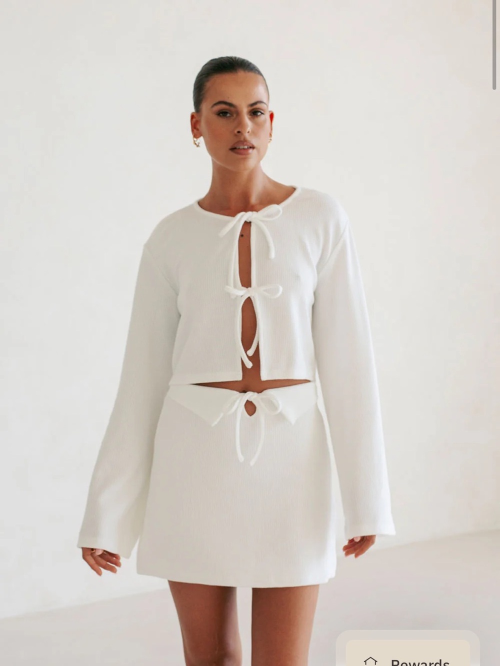 SABO Ayla White Ribbed Two-Piece Top and Skirt Set